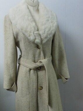 Vintage Jill Jr Tweed Style Coat with Rabbit Fur Collar